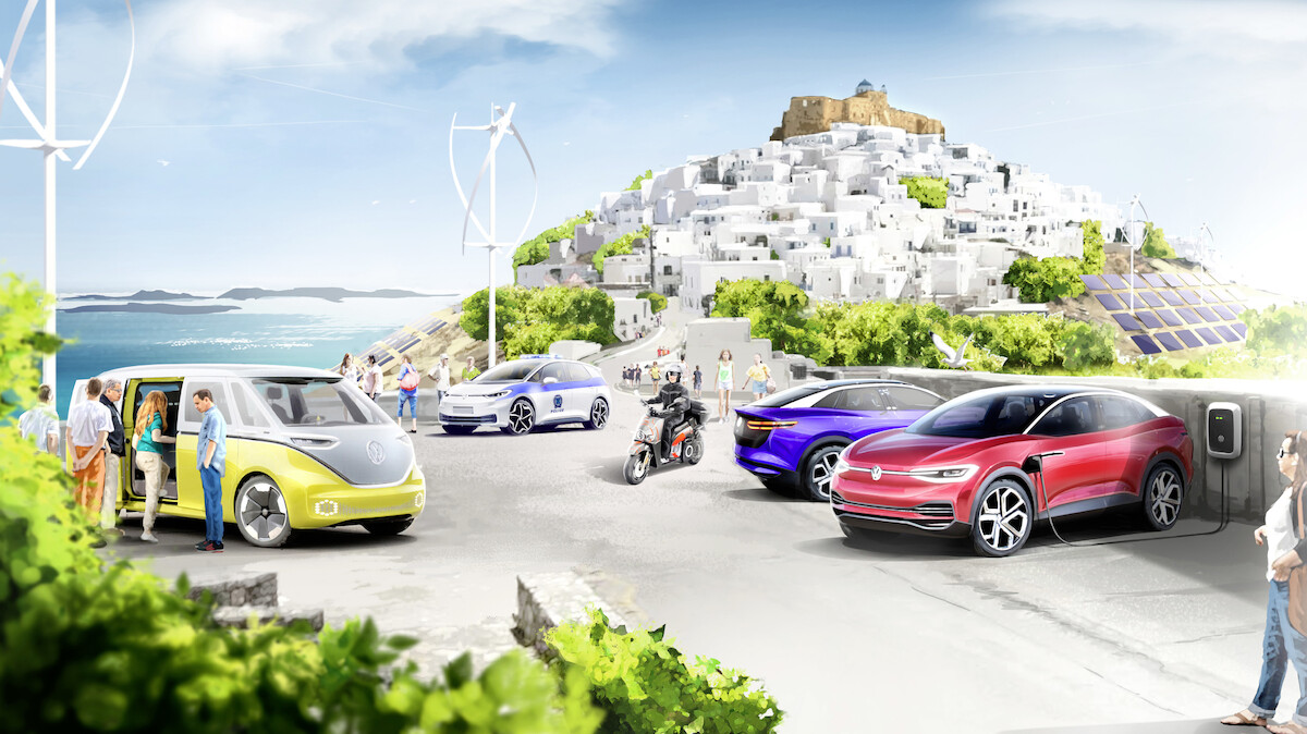 four cars in front of a rocky coast